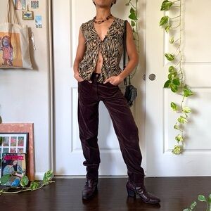 Vintage Brown Slim Velvet Pants